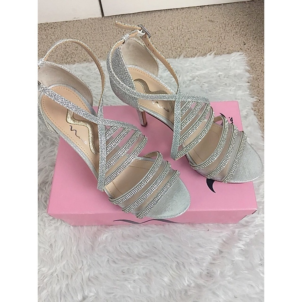 SEXY SILVER METALLIC HEELS W/ RHINESTONES